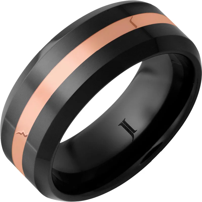 Women’s engraved rings-Black Diamond Ceramic™ 14K Rose Gold Inlay Ring