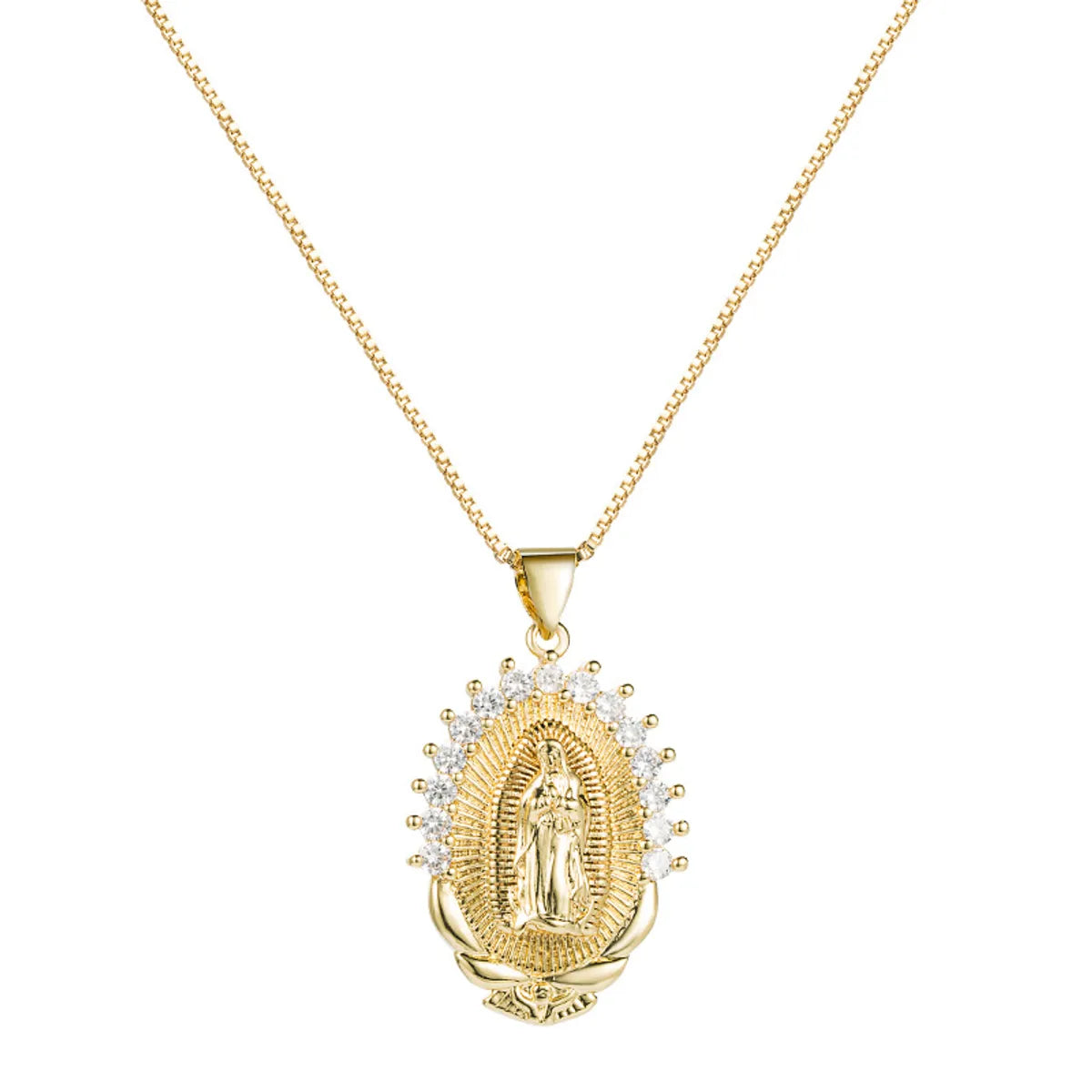 Women’s multi-strand necklaces-Virgin Mary Halo Pendant Copper Inlaid Zircon Necklace