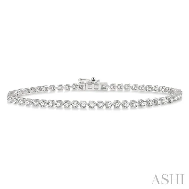 Women’s luxury bracelets-3 ctw Tri-Prong Round Cut Diamond Bracelet in 14K White Gold