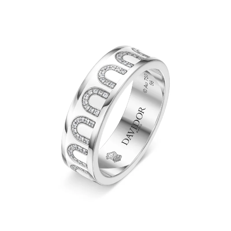 Women’s heart-shaped rings-L'Arc de DAVIDOR Ring MM, 18k White Gold with Neige Lacquered Ceramic and Arcade Diamonds