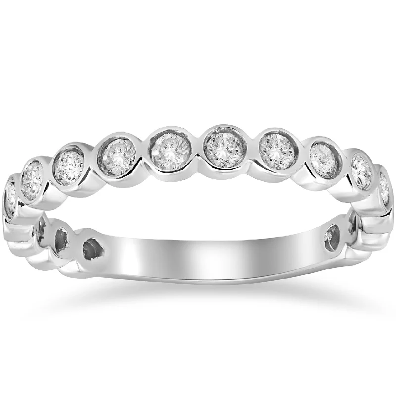 Women’s non-traditional engagement rings-1/2ct Bezel Stackable Diamond Ring 14K White Gold