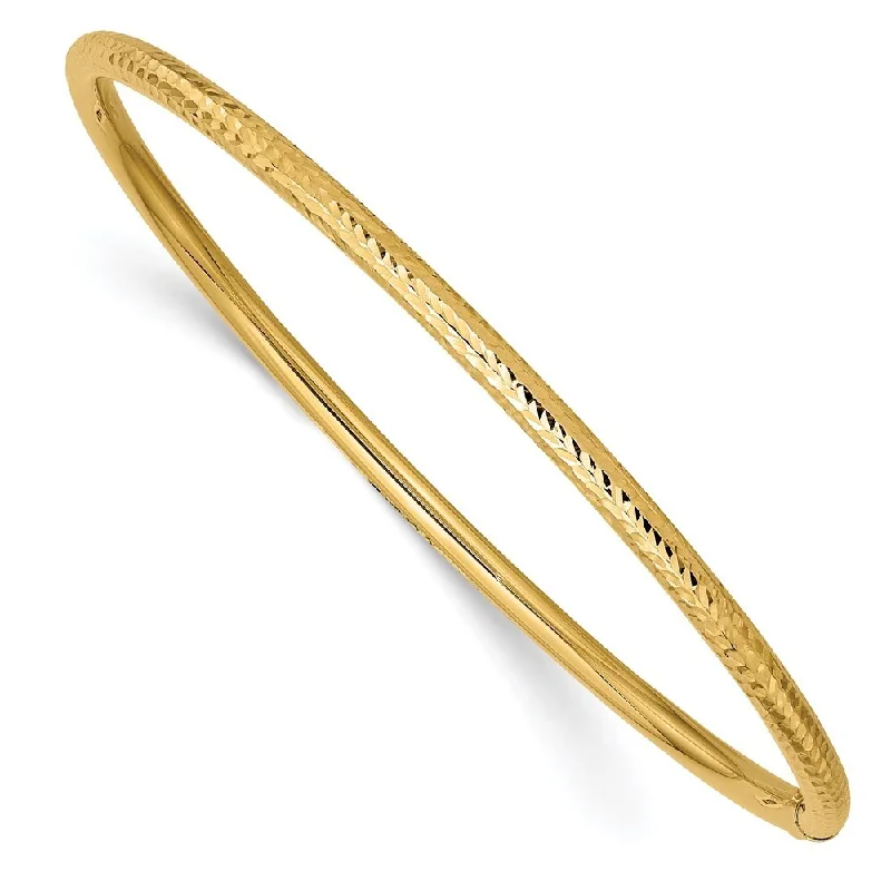 Women’s modern bangle bracelets-14k Yellow Gold 3mm Diamond-cut Tube Slip-on Bangle Bracelet, 8"