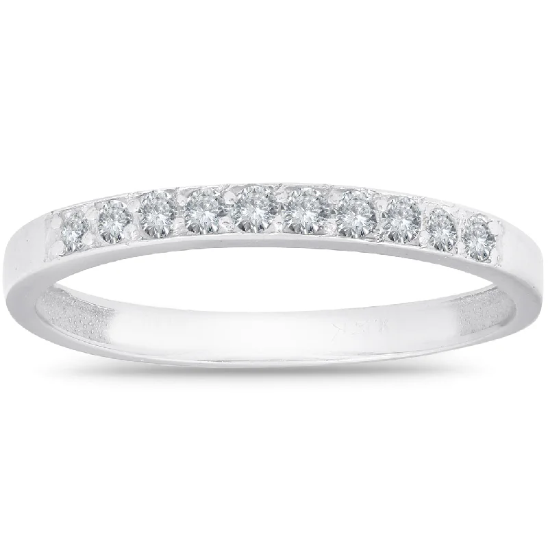 Women’s engagement rings with diamond accents-1/4ct Diamond Wedding Ring 14K White Gold Womens Stackable Prong Band