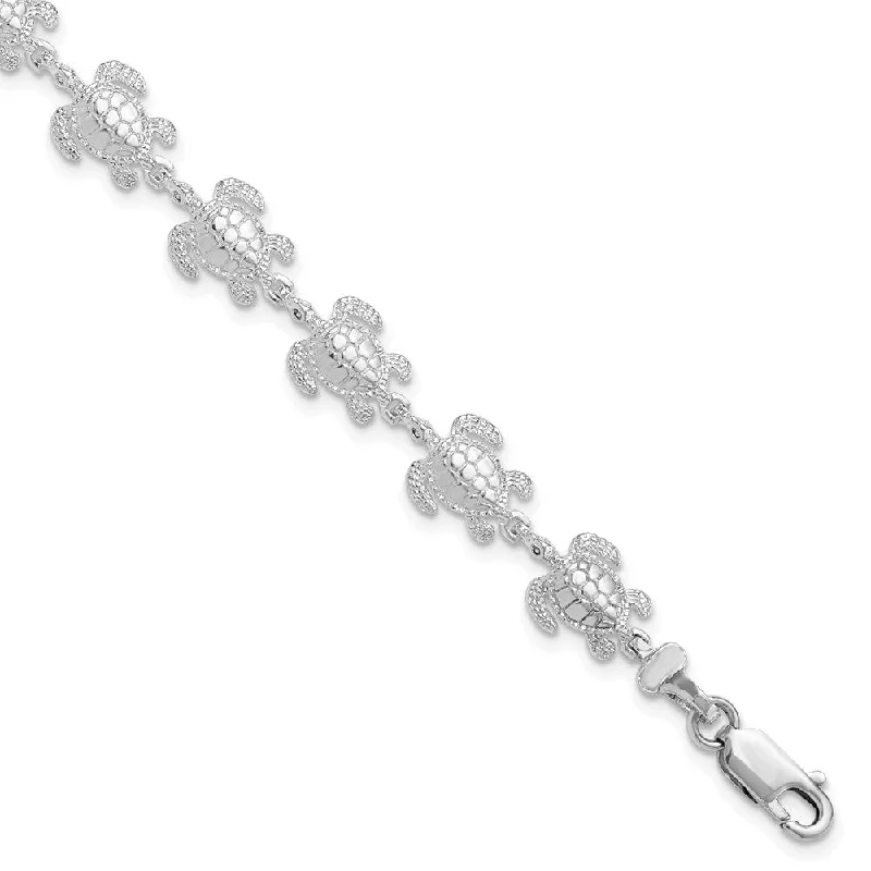 Women’s personalized bracelets-Sterling Silver Polished Sea Turtle Bracelet-WBC-QH5572-7.5