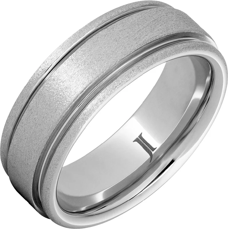 Women’s wedding and engagement rings-Stone Finish Serinium® Ring With Rounded Grooved Edges