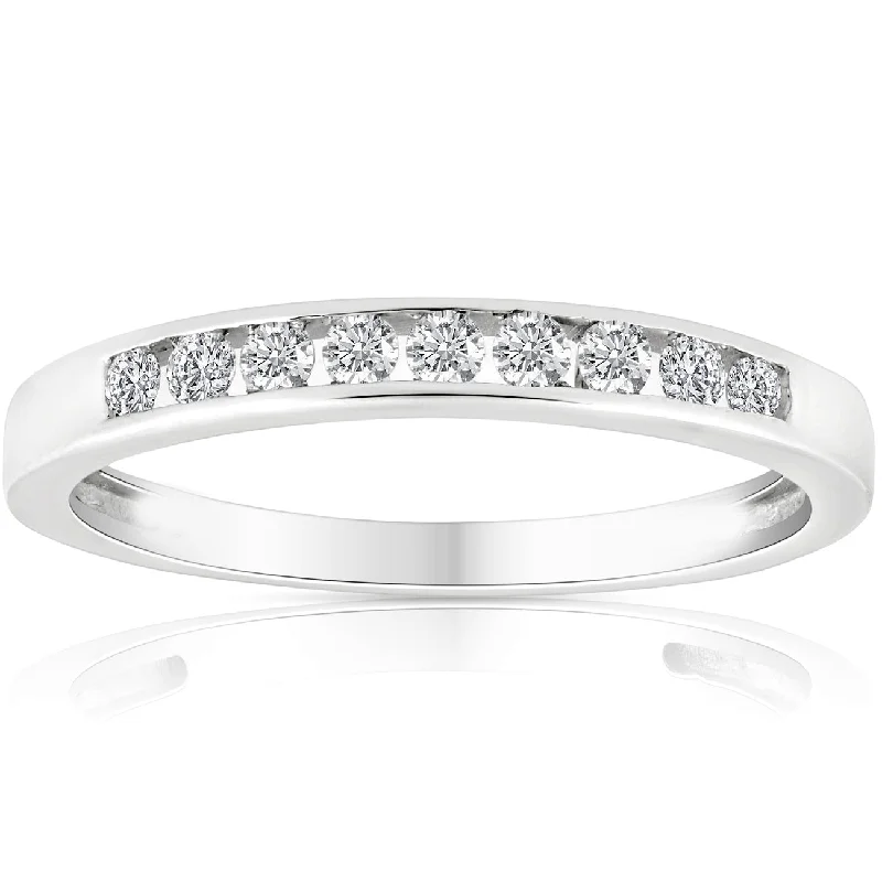 Women’s statement engagement rings-1/4 Ct Diamond Channel Set Wedding Ring 10k White Gold