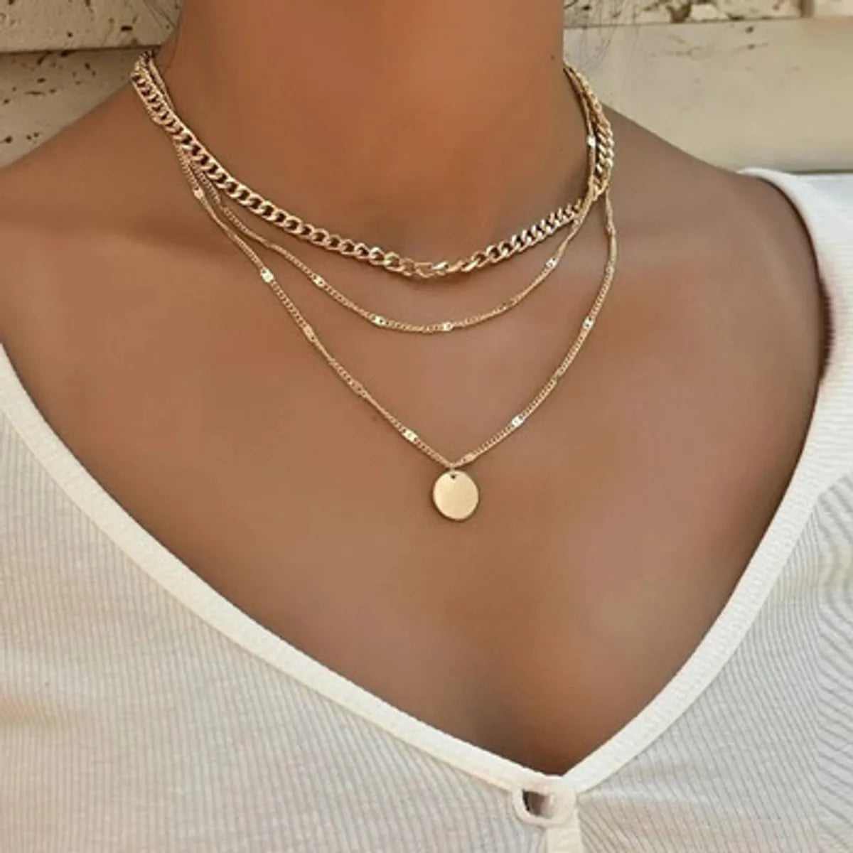 Women’s moon-shaped necklaces-Simple Style Round Alloy Plating Women's Layered Necklaces