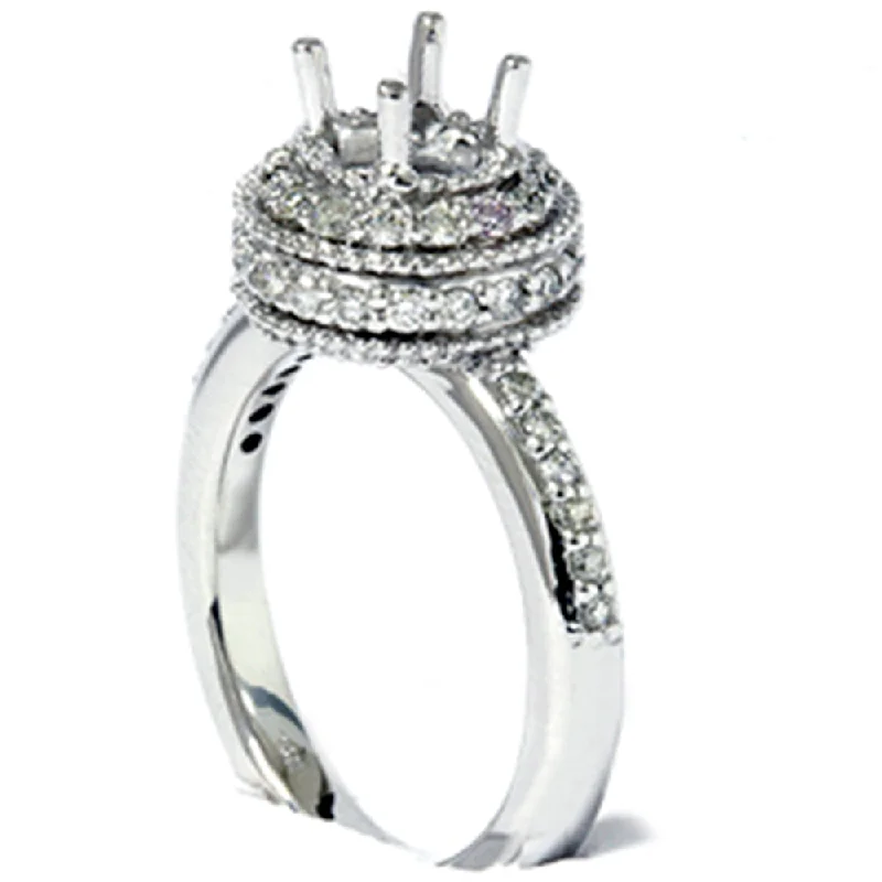 Women’s radiant diamond engagement rings-1/2ct Antique Diamond Ring Setting 14K White Gold