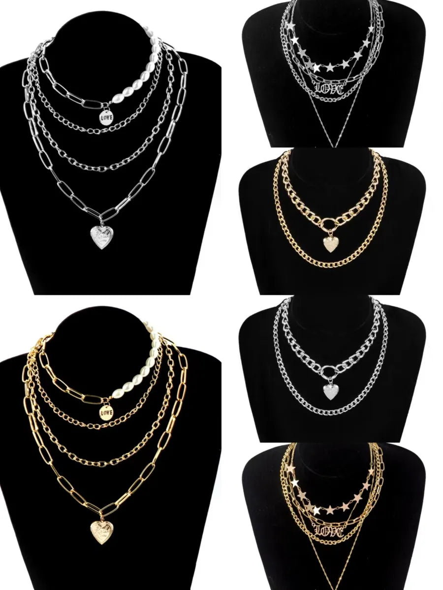 Women’s infinity necklaces-Fashion Heart Shape Alloy Plating Artificial Pearls Women's Layered Necklaces 1 Piece