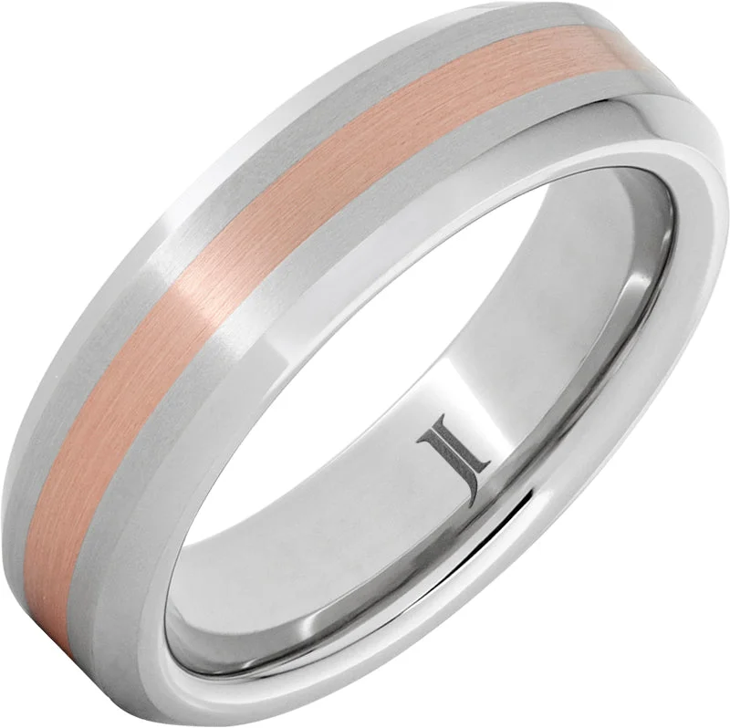 Women’s stackable rings-Serinium® Beveled Satin Ring with Rose Gold Inlay