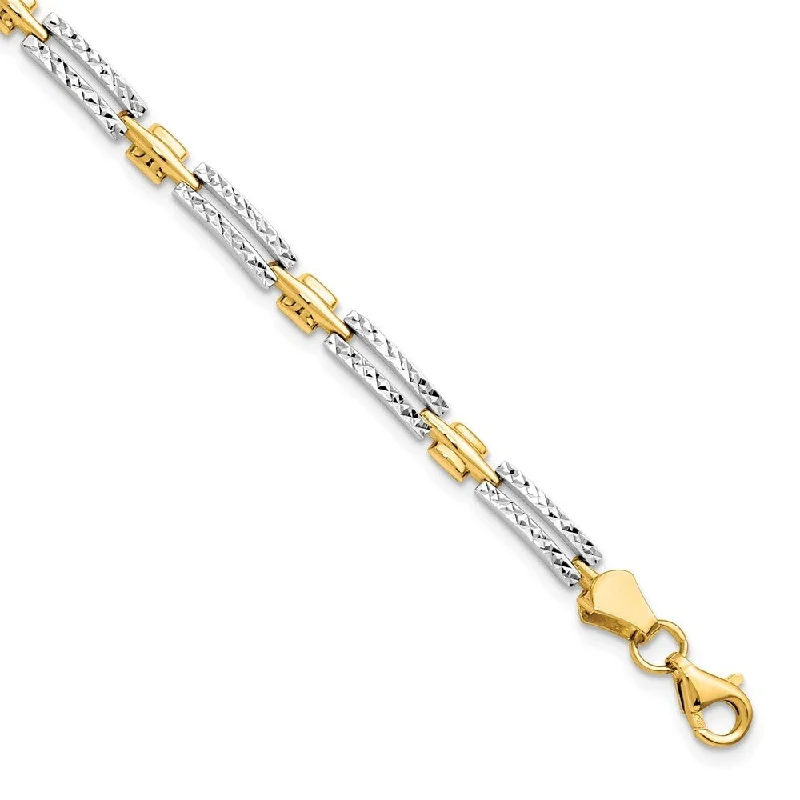 Women’s diamond bracelets-14k Yellow Gold w/Rhodium 4mm Diamond-Cut Bracelet, 7"