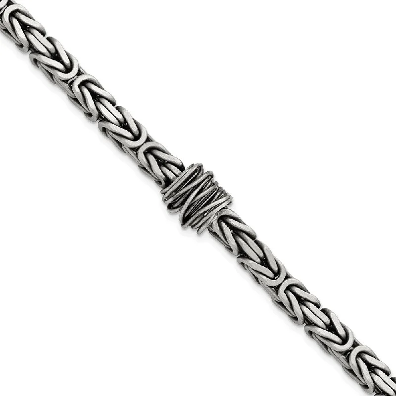 Women’s friendship bracelets-Sterling Silver Mens Black Rhodium-pltd Brushed Square Byzantine Bracelet-WBC-QG5739-8.5