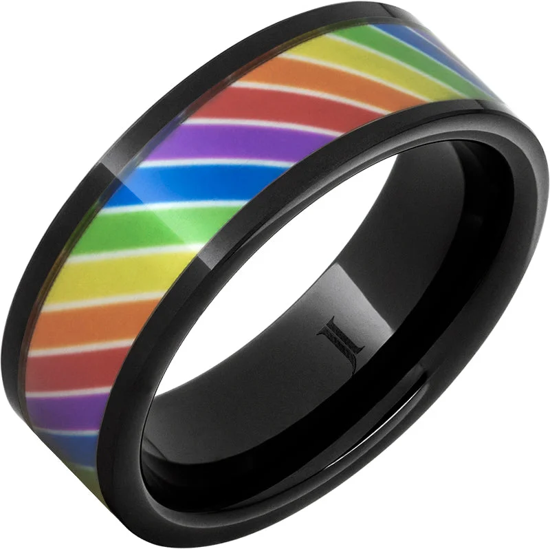 Women’s round diamond rings-Black Diamond Ceramic™ Ring with Rainbow Inlay