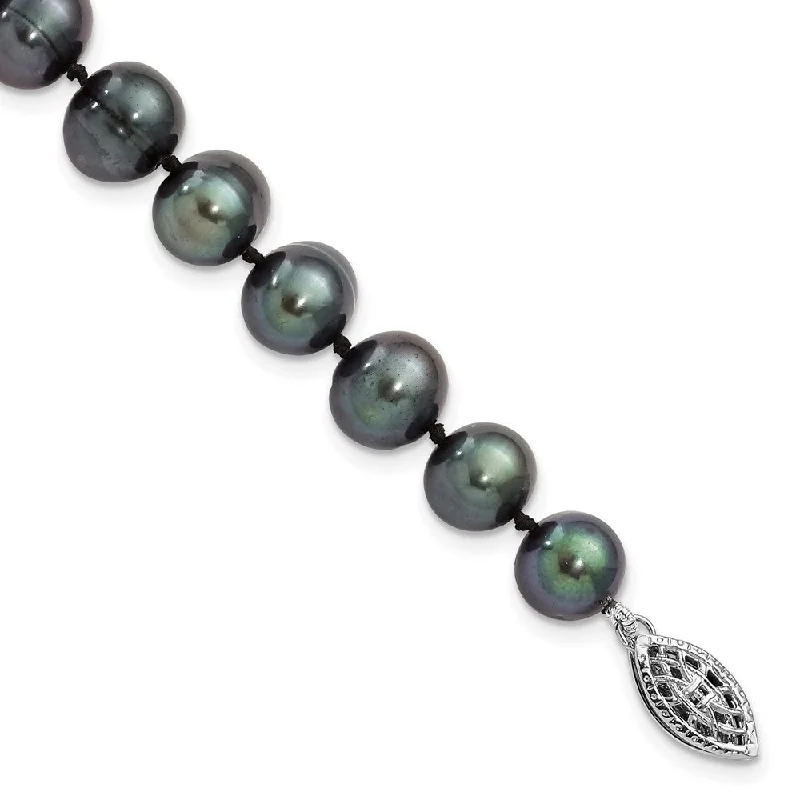 Women’s gold bracelets-Sterling Silver Rhod-plated 8-9mm Black FWC Pearl Bracelet-WBC-QH5156-7.25