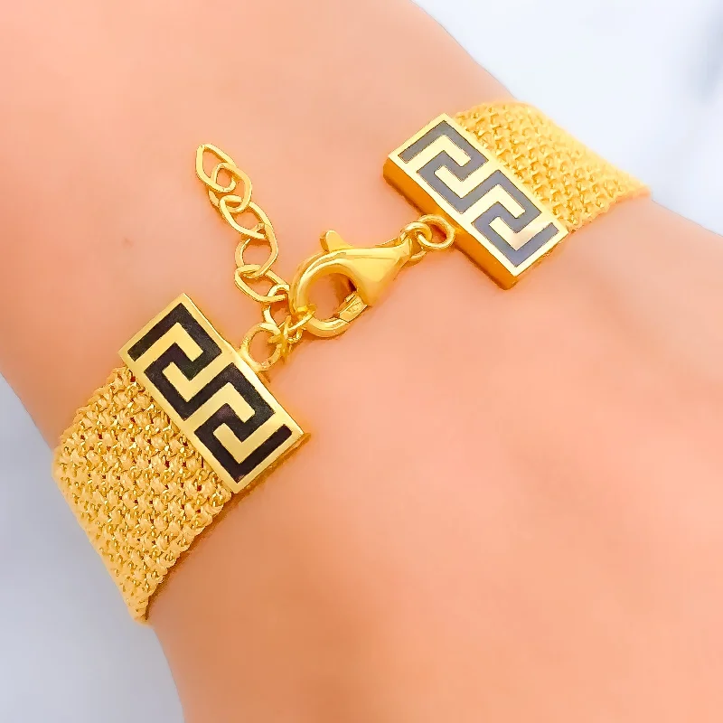 Women’s bracelet with charms-Graceful Wide Flat 21k Gold Bracelet