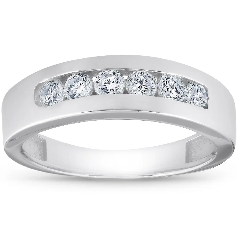 Women’s platinum engagement rings-1ct Channel Set Mens Diamond Wedding Ring 14K White Gold