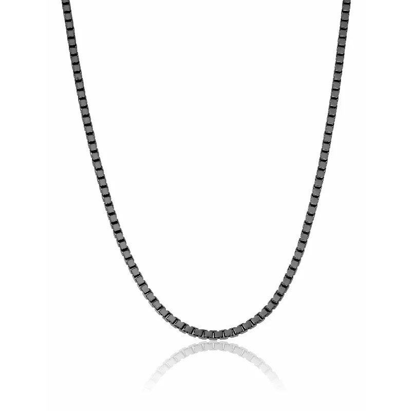 Women’s classic chain necklaces-CRISLU Mens 24" Matte Box Chain Necklace In Black Rhodium