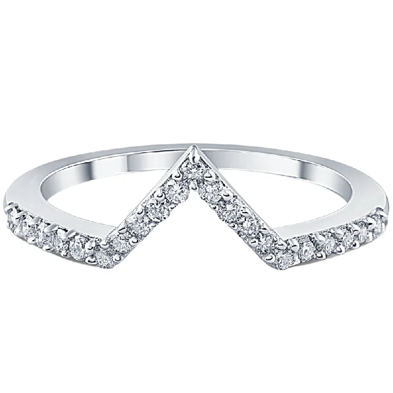 Women’s classic engagement rings-1/5Ct V Shape Curved Lab Grown Diamond Wedding Ring 10k White Gold