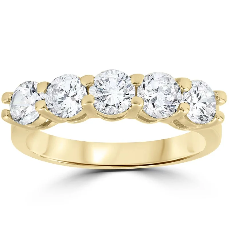 Women’s minimalist engagement rings-3Ct Round Diamond Five Stone Wedding Ring 14k Yellow Gold