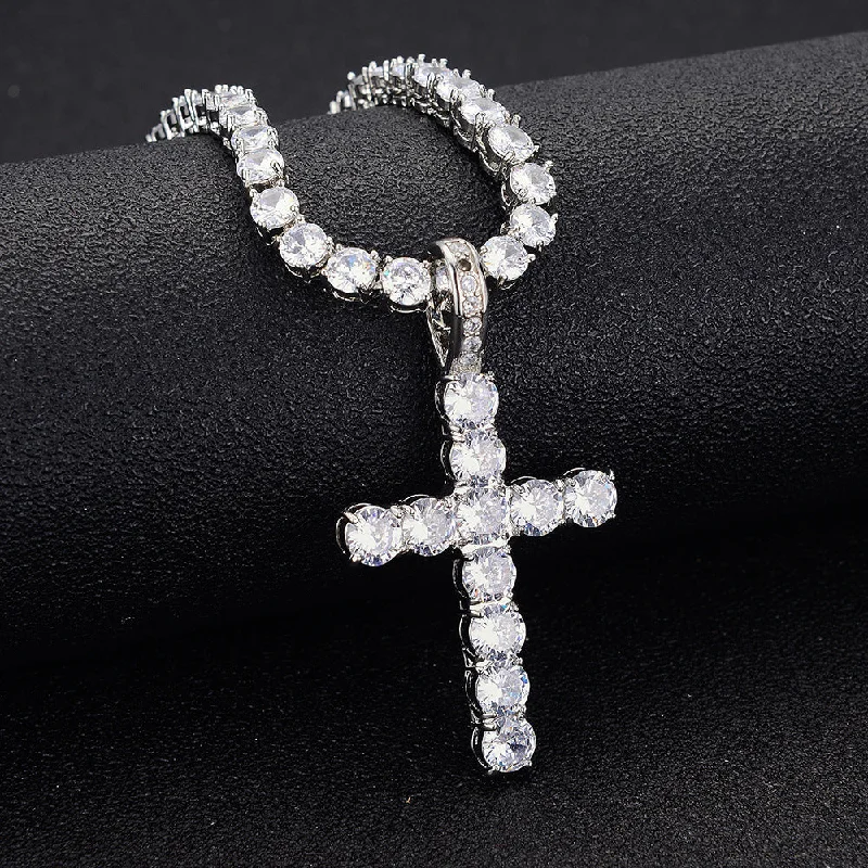 Women’s love-themed necklaces-European And American Hip Hop Super Cool Small Zircon Cross Pendant Trend Pop Style Jewelry