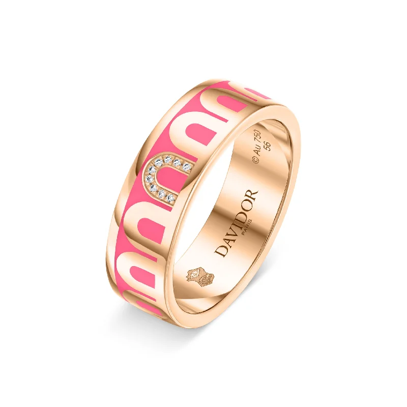 Women’s diamond eternity bands-L’Arc de DAVIDOR Ring MM, 18k Rose Gold with Flamant Lacquered Ceramic and Porta Simple Diamonds