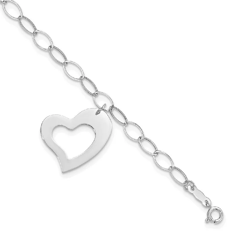 Women’s bohemian bracelets-14k White Gold Dangle Heart Bracelet, 7.25"