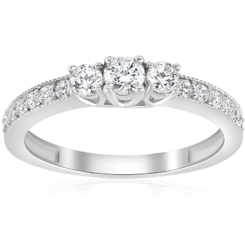 Women’s luxurious engagement rings with diamonds-1/2ct 3 Stone Diamond Ring 14K White Gold