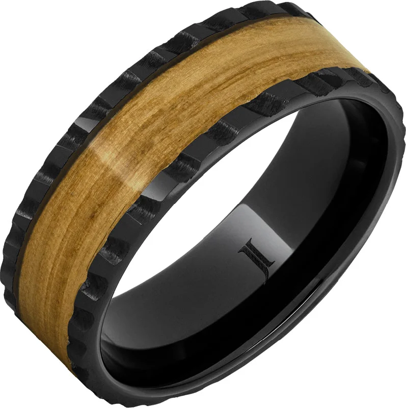 Women’s princess-cut rings-Barrel Aged™ Black Diamond Ceramic™ Ring with Chardonnay Wood Inlay