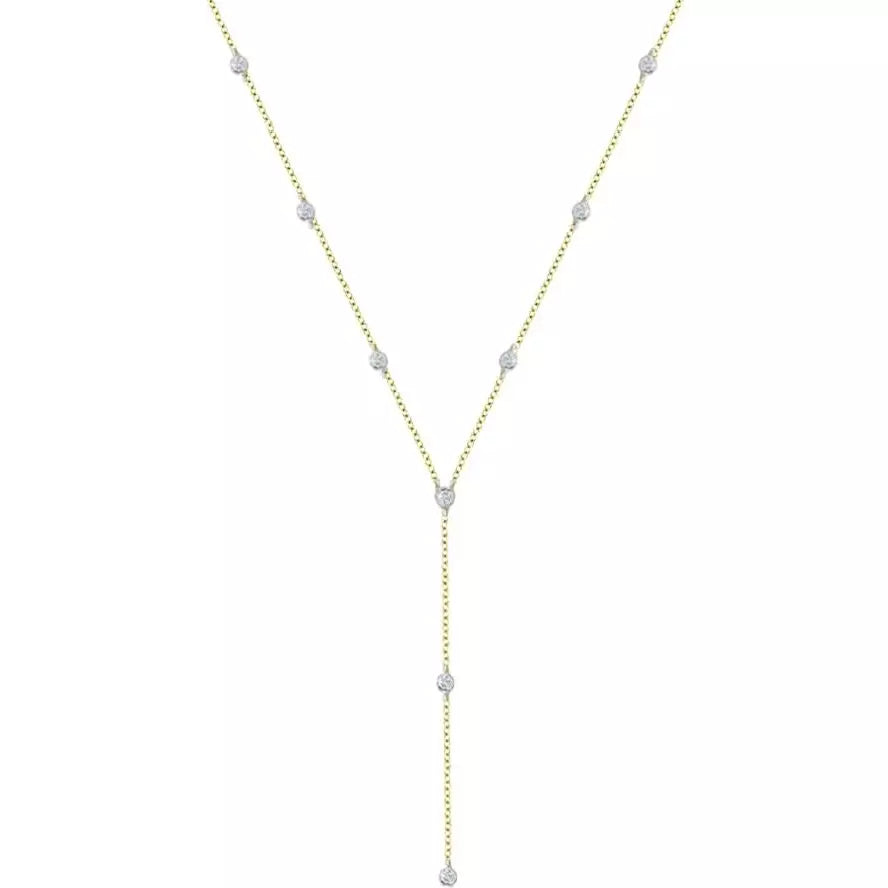 Women’s bohemian pendant necklaces-Meira T Yellow Gold Lariat with Diamond Bezels