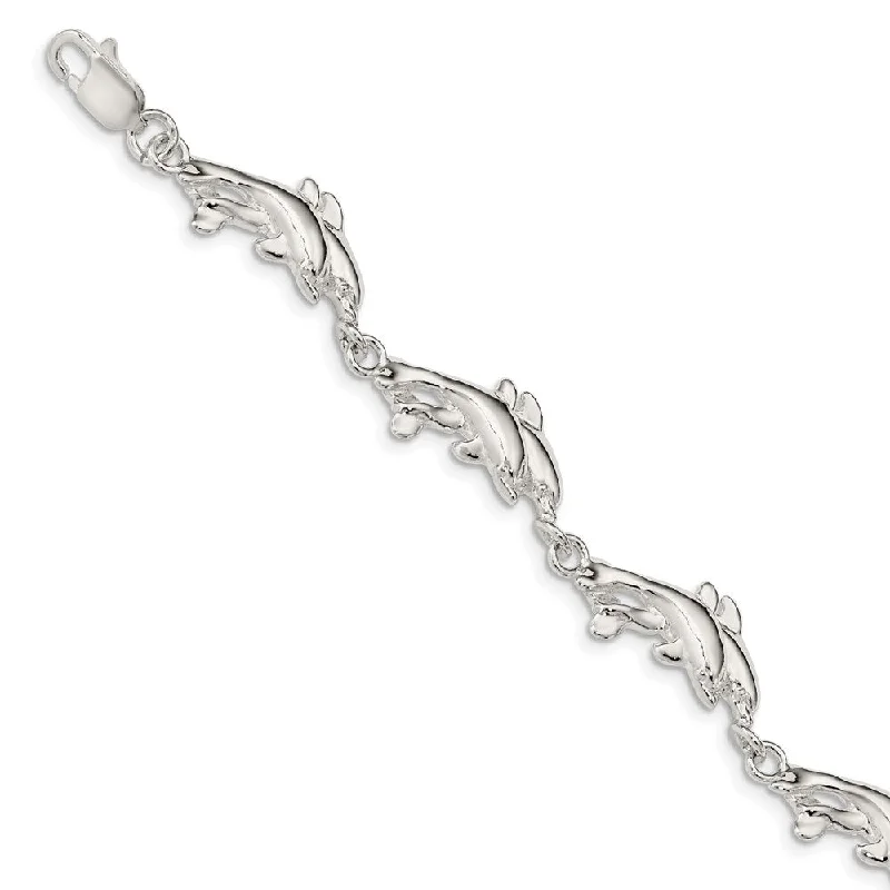 Women’s tennis bracelets-Sterling Silver Dolphins Bracelet-WBC-QA37-7