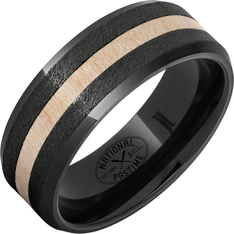 Women’s sapphire rings-National Pastime Collection™ Black Diamond Ceramic™ Ring with Maple Vintage Baseball Bat Wood Inlay and Grain Finish