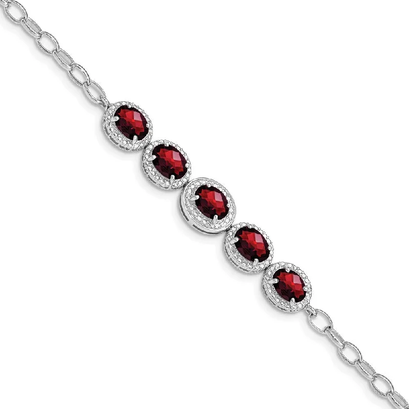 Women’s bridal bracelet sets-Sterling Silver Rhod-plat Garnet Bracelet-WBC-QG5057-8