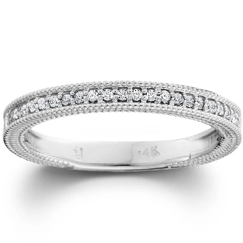 Women’s minimalistic diamond engagement rings-Diamond Wedding Ring 1/5ctw Womens Stackable Diamond Band 10k White Gold