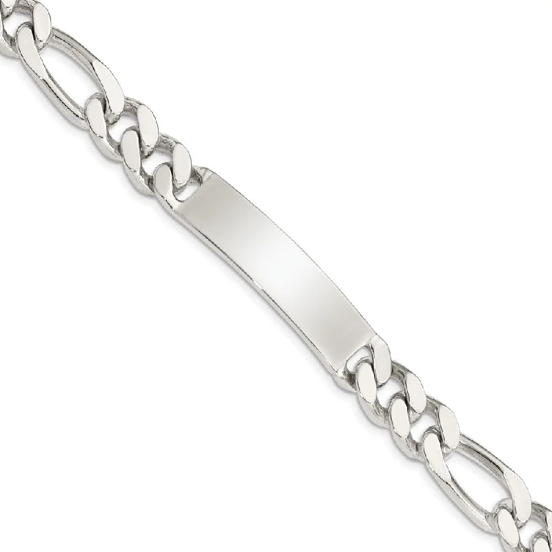 Women’s woven bracelets-Sterling Silver 7.5inch Polished Engraveable Figaro Link ID Bracelet-WBC-QID110-7.5