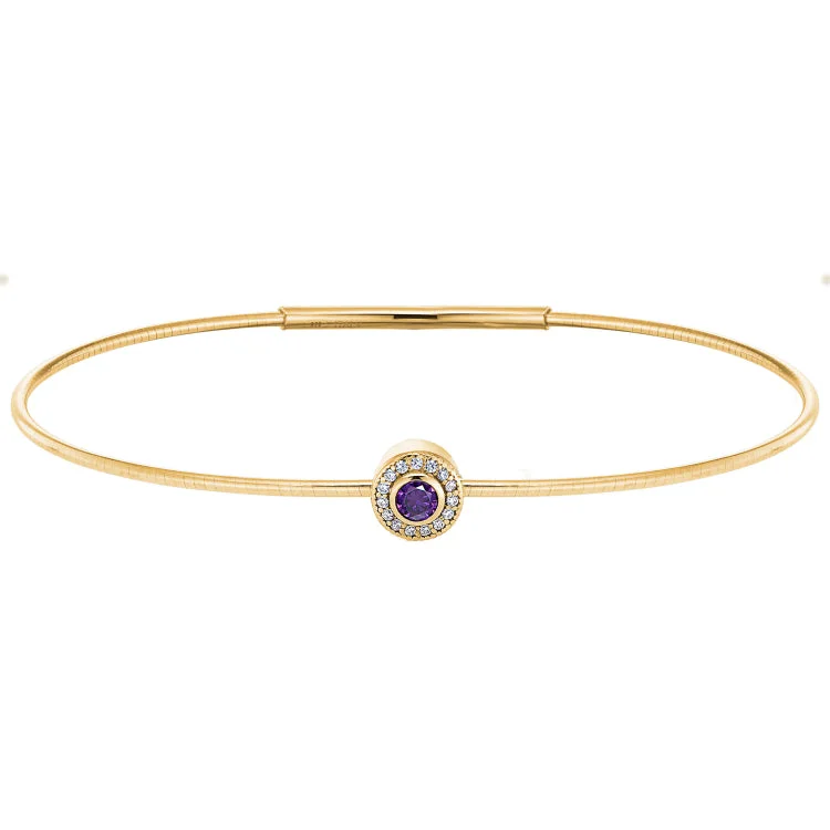 Women’s gemstone bangles-Gold Finish Finish Sterling Silver Round Simulated Amethyst Birth Gem Bracelet with Simulated Diamonds