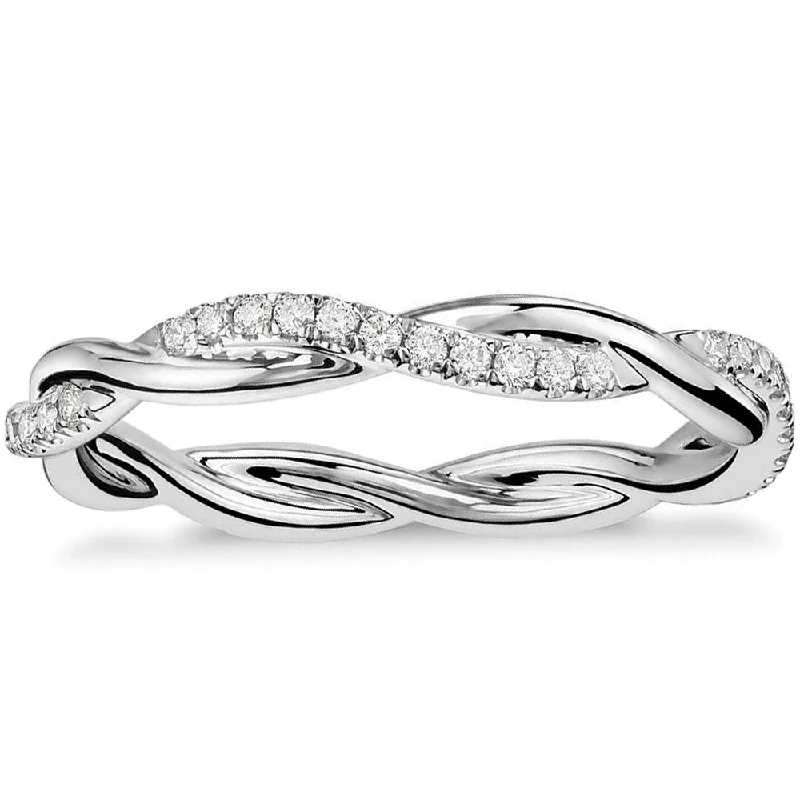 Women’s antique-style engagement rings-1/3 Ct Diamond Eternity Petite Twist Vine Eternity Wedding Ring 10k White Gold