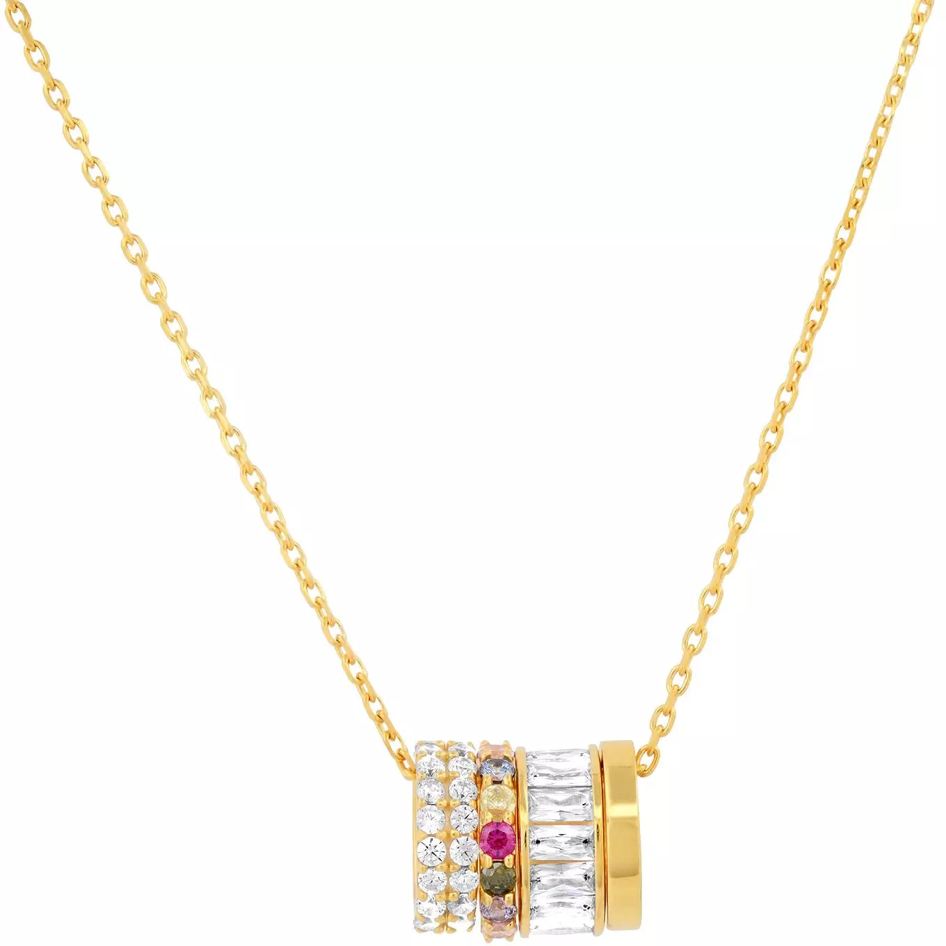 Women’s elegant necklaces-TAI Gold Vermeil Necklace with Clear and Rainbow CZ Rondells