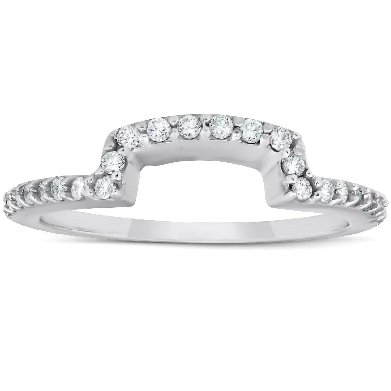 Women’s statement diamond engagement rings-1/4Ct Diamond Curved Contour Guard Band Womens Wedding Ring 14k White Gold