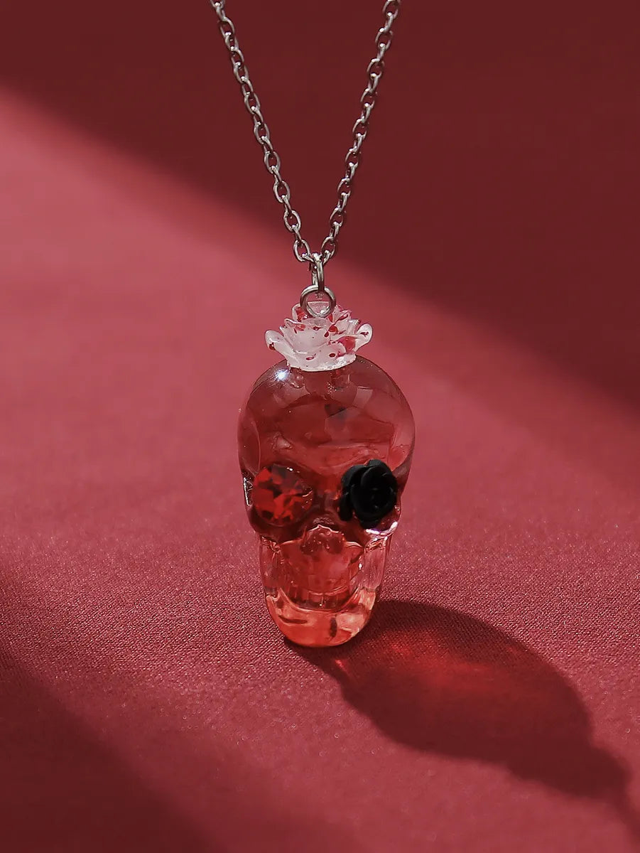 Women’s beaded necklaces-Gothic Punk Rose Skull Alloy Three-dimensional Inlay Artificial Diamond Halloween Unisex Pendant Necklace