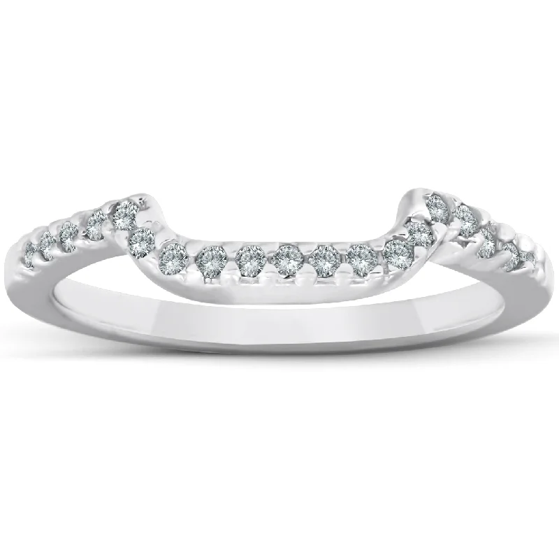 Women’s vintage diamond engagement rings-1/6ct Curved Notched Diamond Wedding Ring 14K White Gold