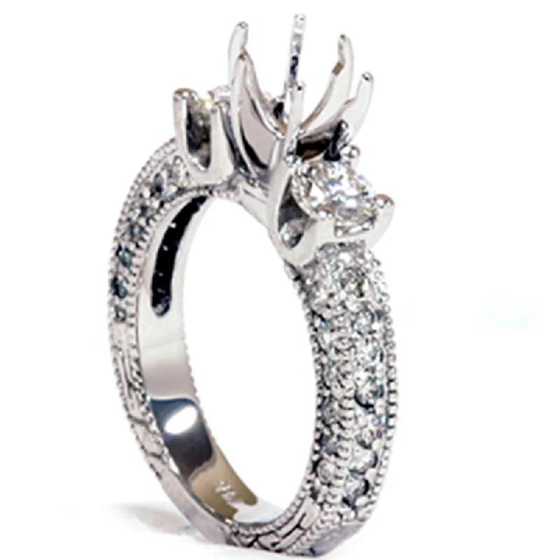 Women’s solitaire engagement rings-1 1/8ct Vintage Accent Diamond Ring 14K White Gold