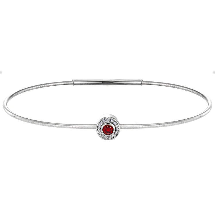 Women’s luxury bangles-Platinum Finish Sterling Silver Round Simulated Garnet Birth Gem Bracelet with Simulated Diamonds