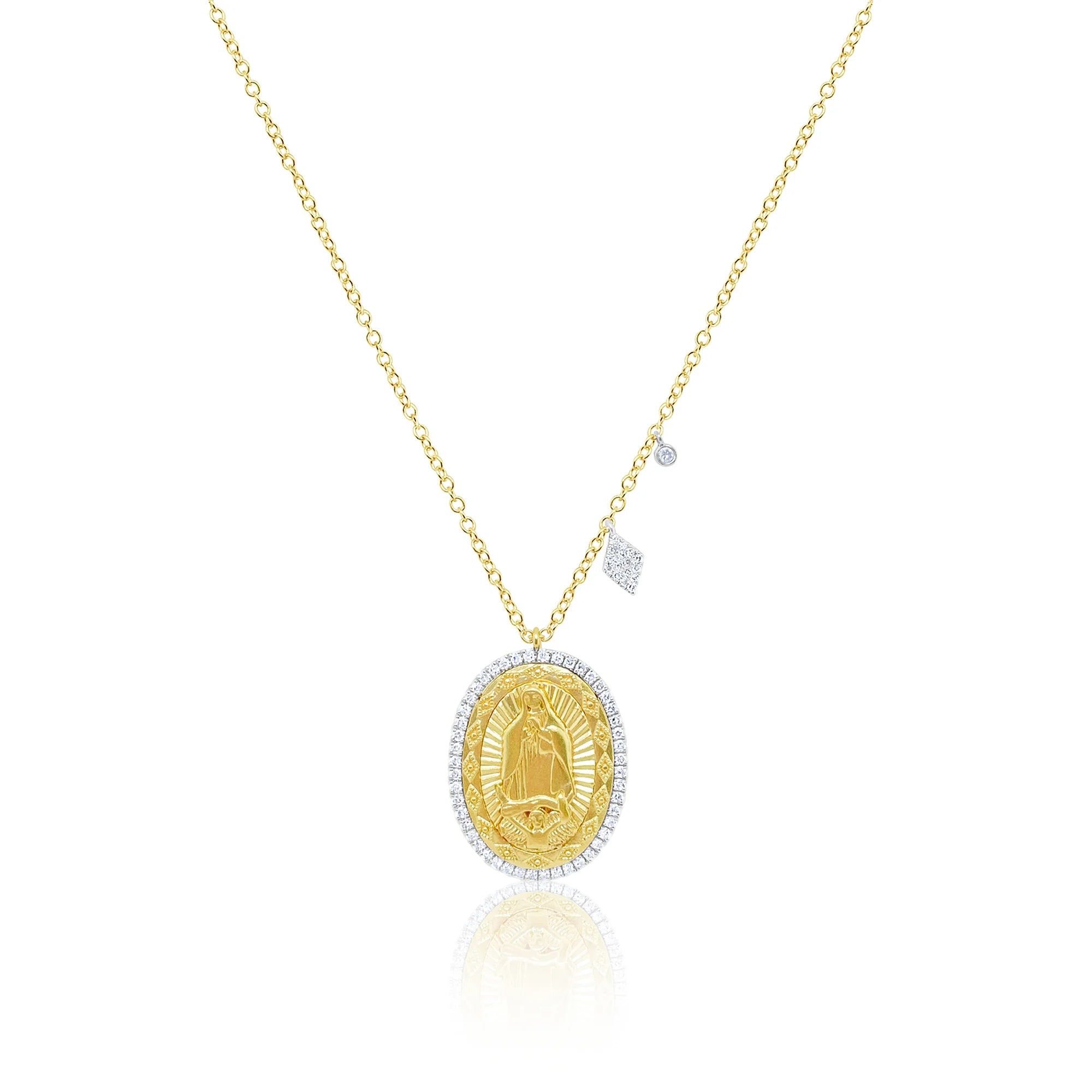 Women’s multi-layered necklaces-Meira T  Virgin  Guadalupe  Yellow Gold and Diamond Necklace