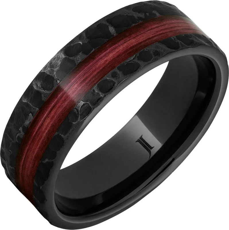 Women’s modern engagement rings-Barrel Aged™ Black Diamond Ceramic™ Ring with Cabernet Wood Inlay and Moon Crater Carving