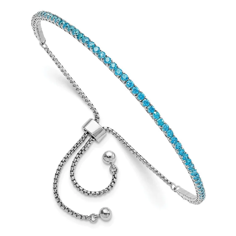 Women’s engraved bracelets-Sterling Silver Rhod-Plated December Bright Blue CZ Adjustable Bracelet-WBC-QG5696DEC