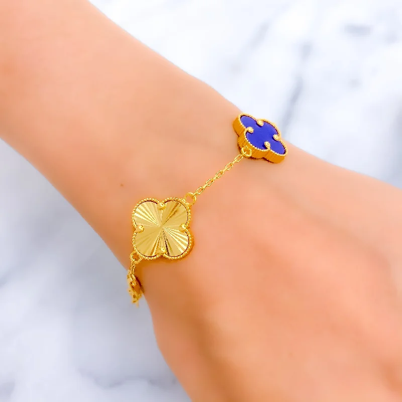 Women’s bangles sets-Magnificent Royal Blue 21k Gold Clover Bracelet