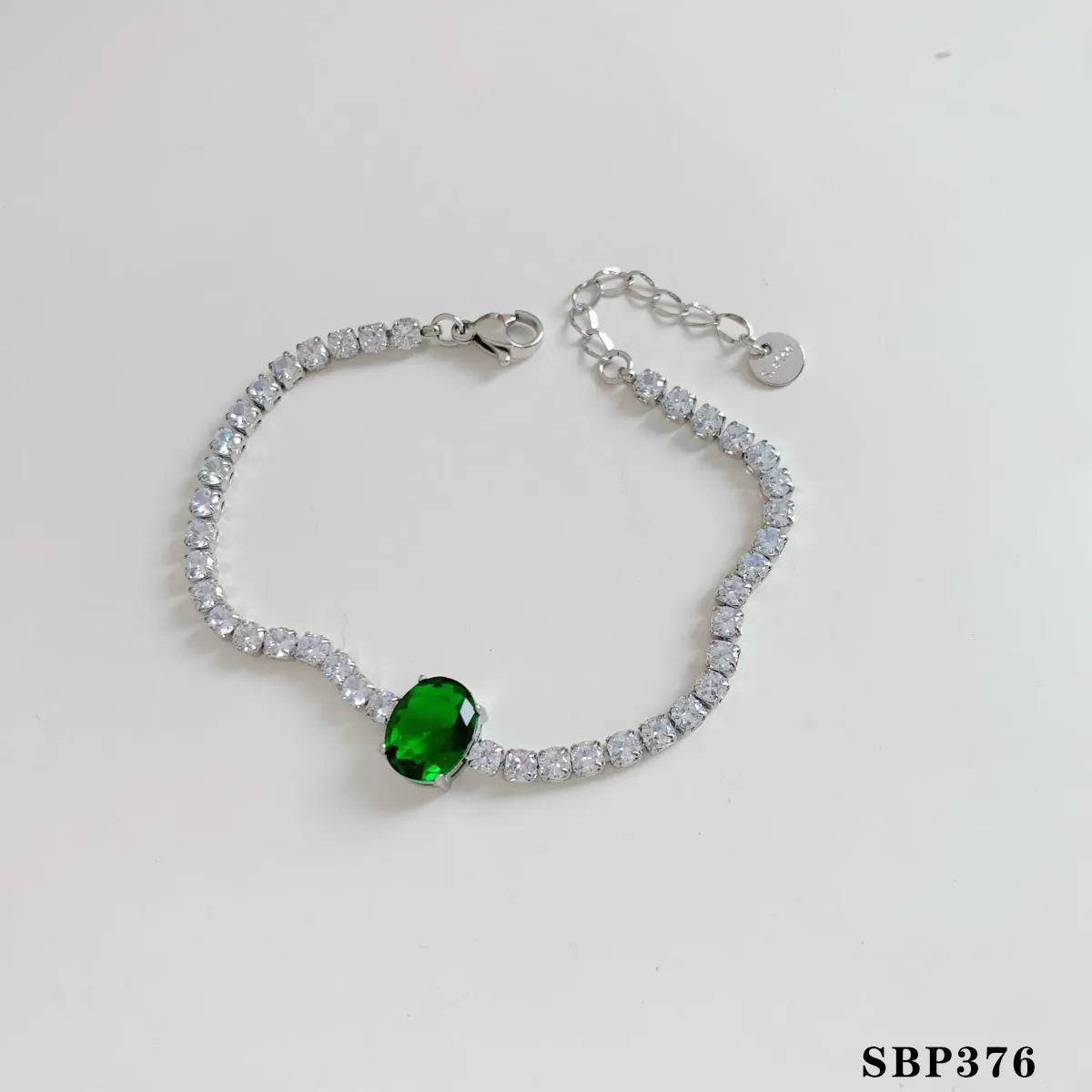 Silver Oval Green Zirconium Sbp376