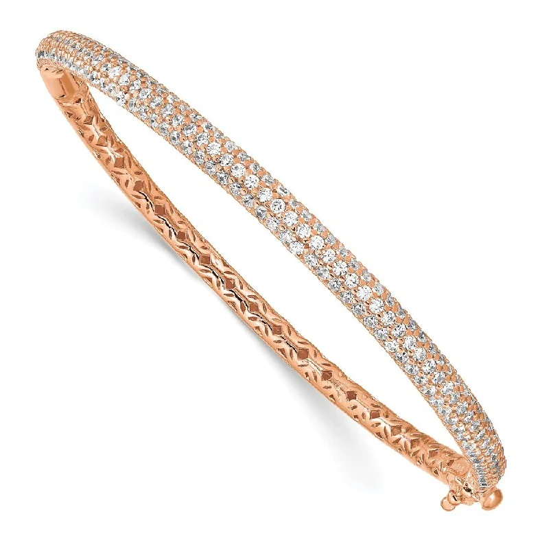 Women’s eternity bracelets-925 Sterling Silver Pav‚ Rose-tone 175 Stone Cubic Zirconia Hinged Bangle Bracelet