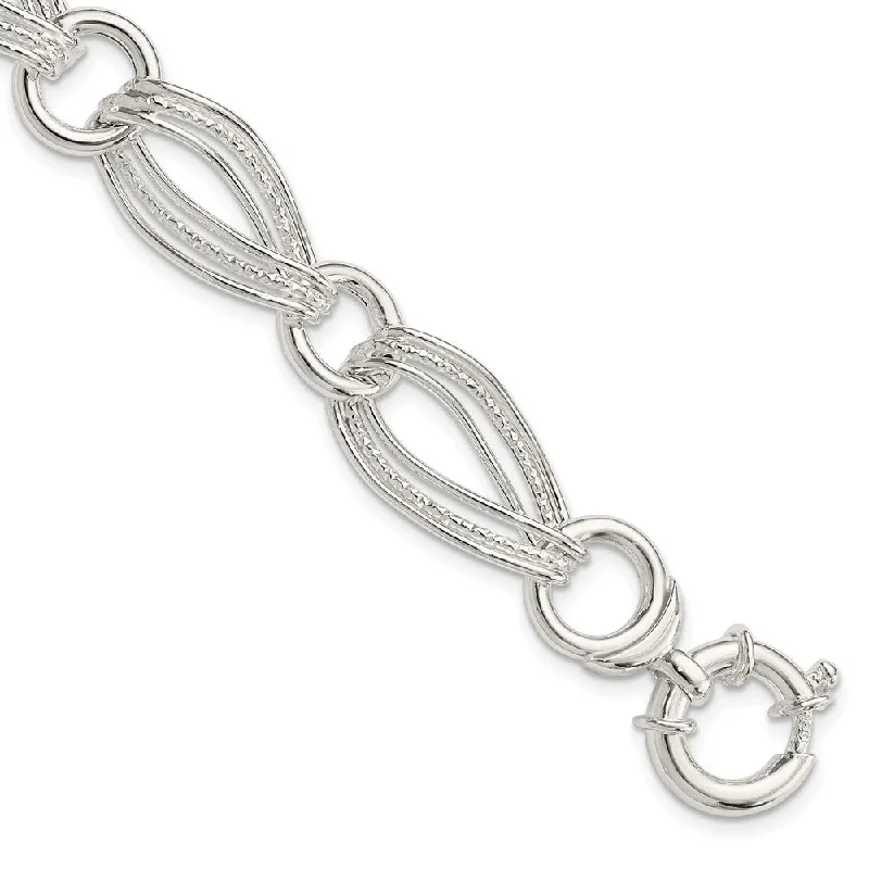 Women’s romantic bracelets-Sterling Silver Polished And Textured Link Bracelet-WBC-QG3874-8