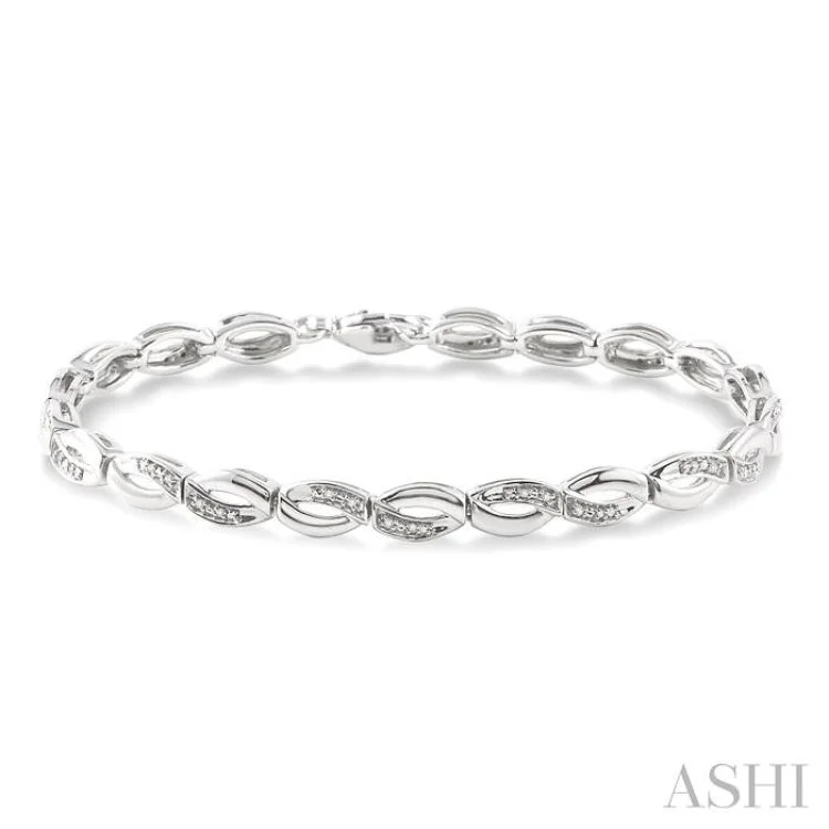 Women’s fashion bangles-1/6 Ctw 'FIG 8' Shape Single Cut Diamond Bracelet in Sterling Silver